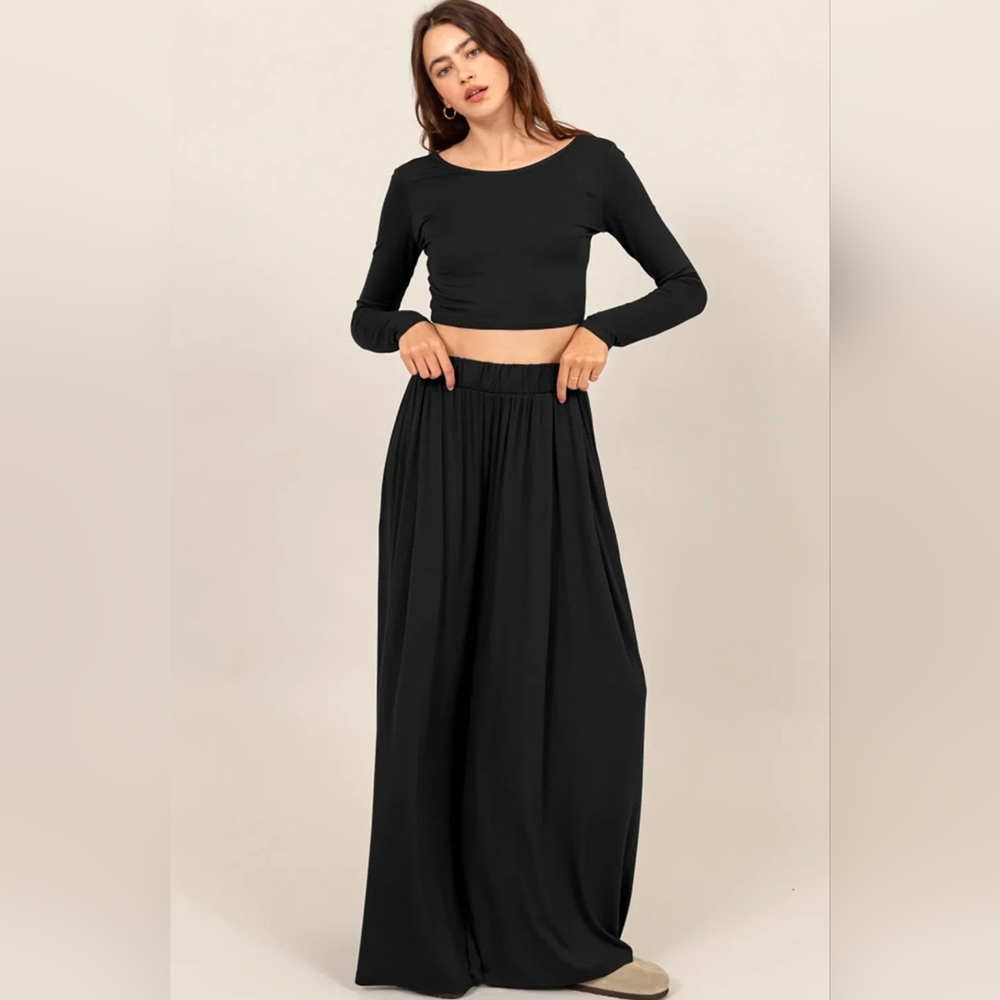 Black Wide Leg Lounge Set